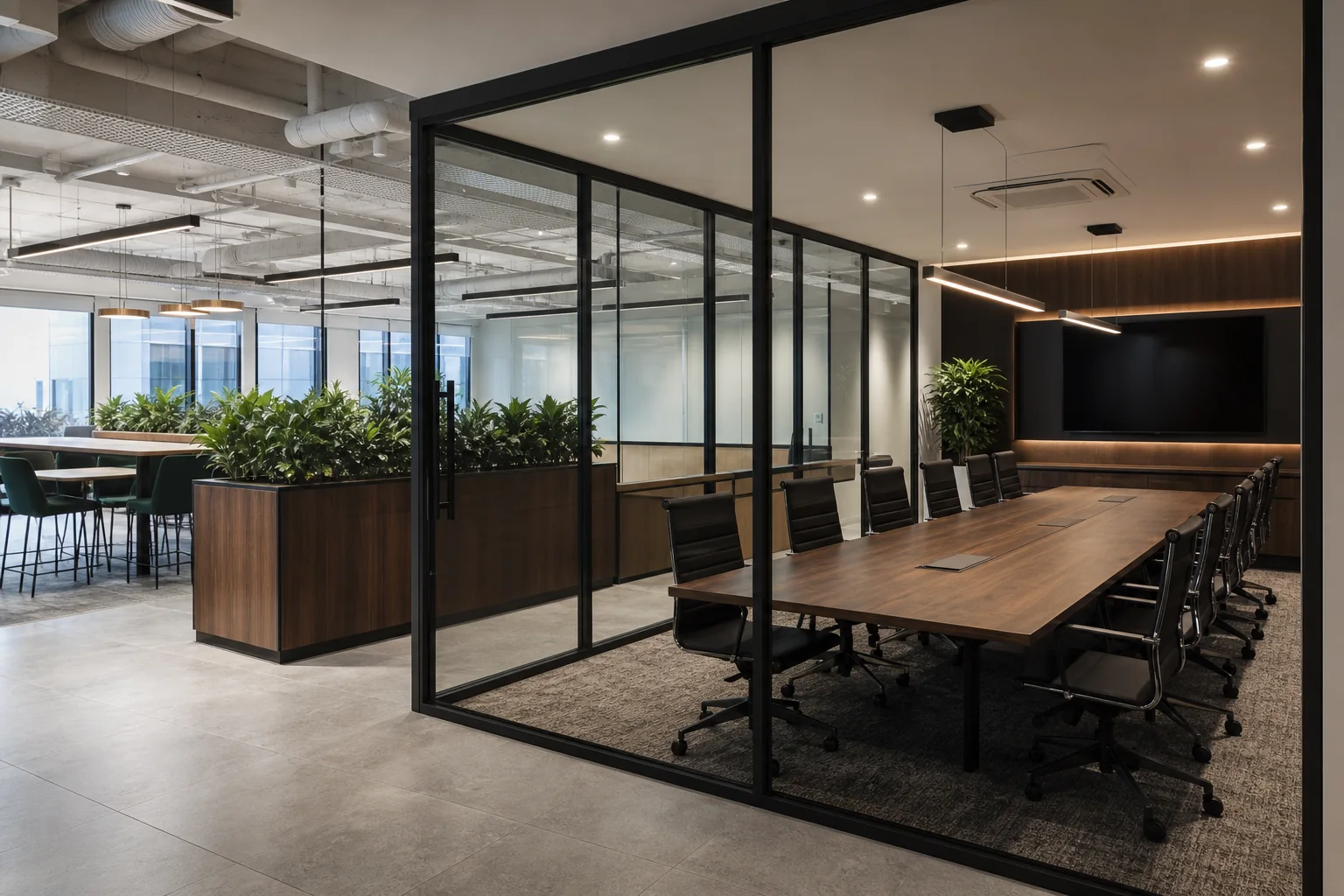 Modern glass conference room interior in Delhi NCR