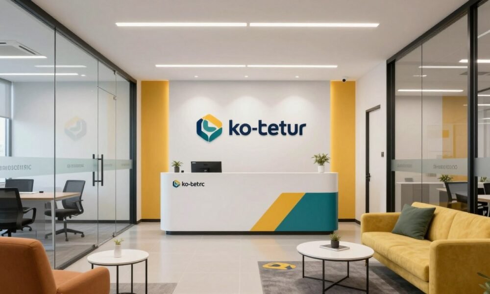 Brand-focused real estate office with consistent color scheme and logo integration