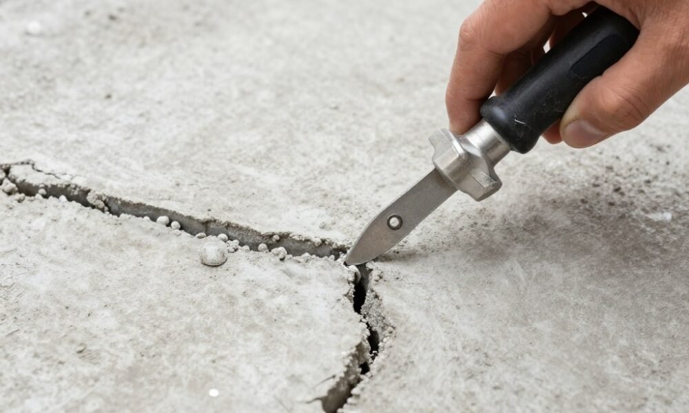 Crack repair waterproofing service on concrete surface