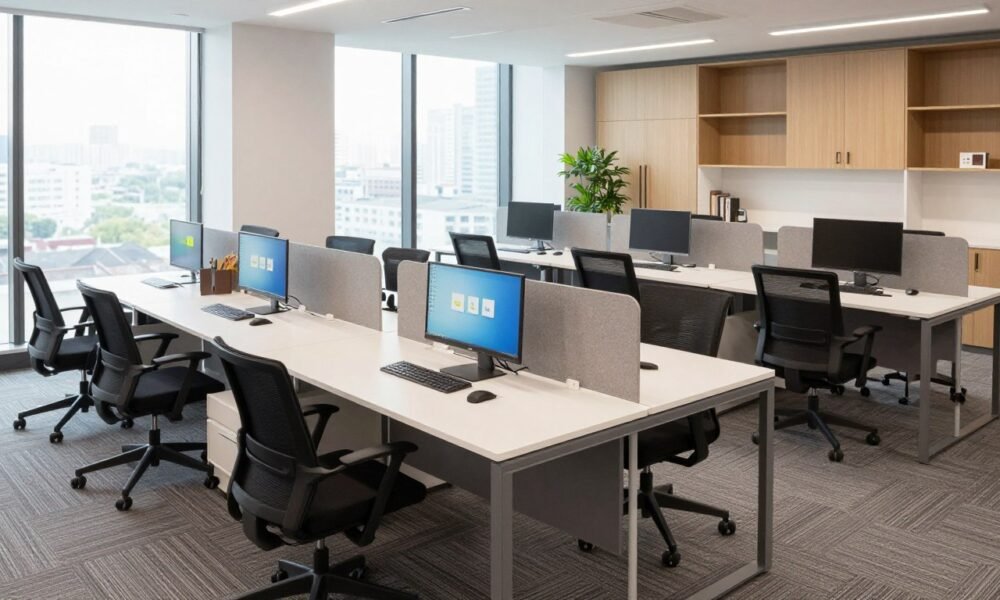 Real estate office workstations with balance of privacy and openness