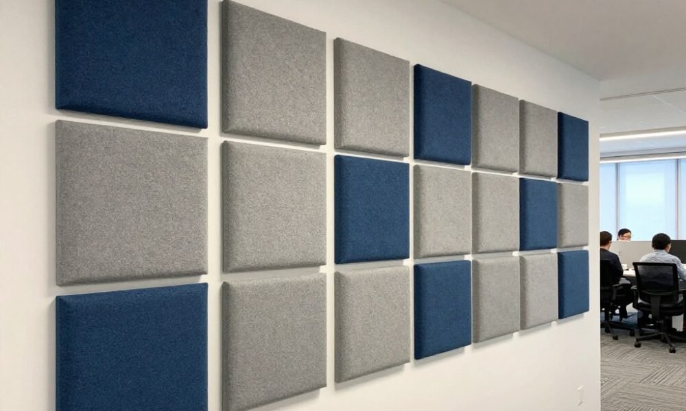 Acoustic wall panels in an open office space reducing noise