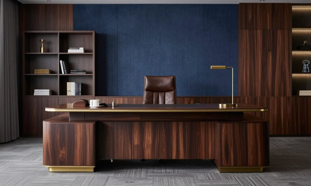Boss office cabin featuring premium materials and sophisticated color palette