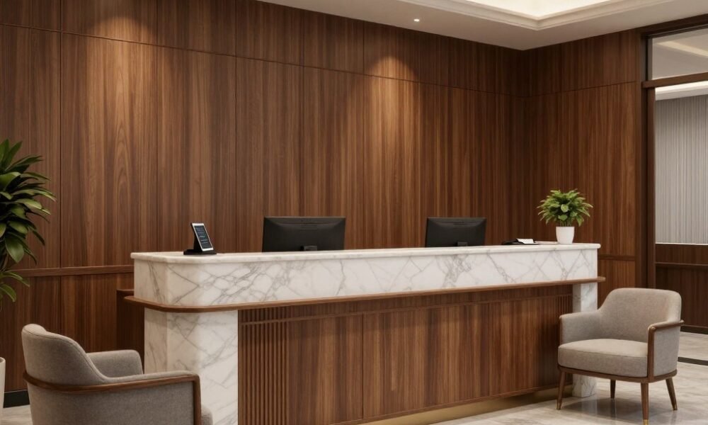Law firm reception with elegant professional design Law firm reception with elegant professional design