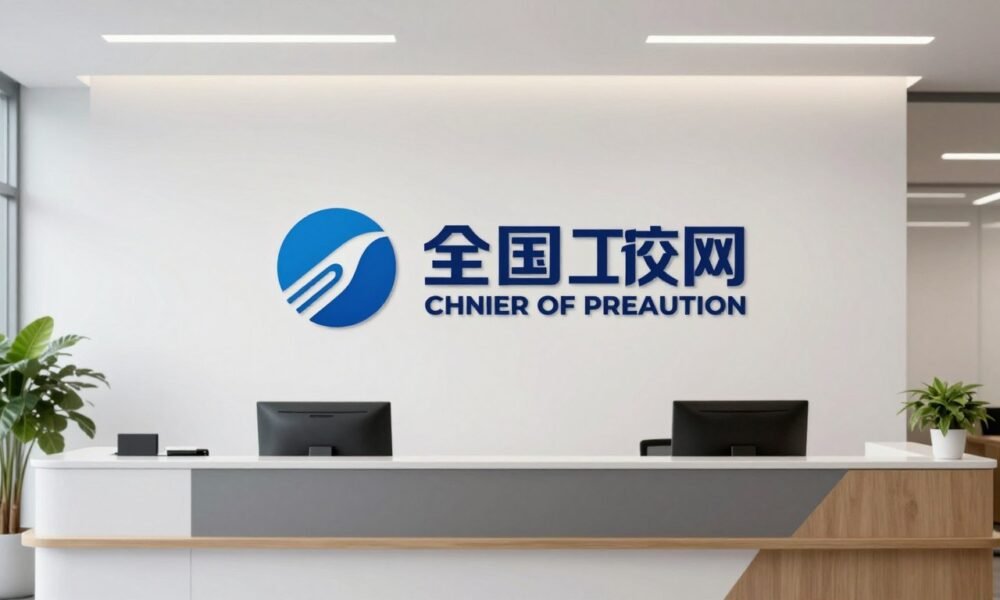 Office reception with strong brand identity integration Office reception with strong brand identity integration