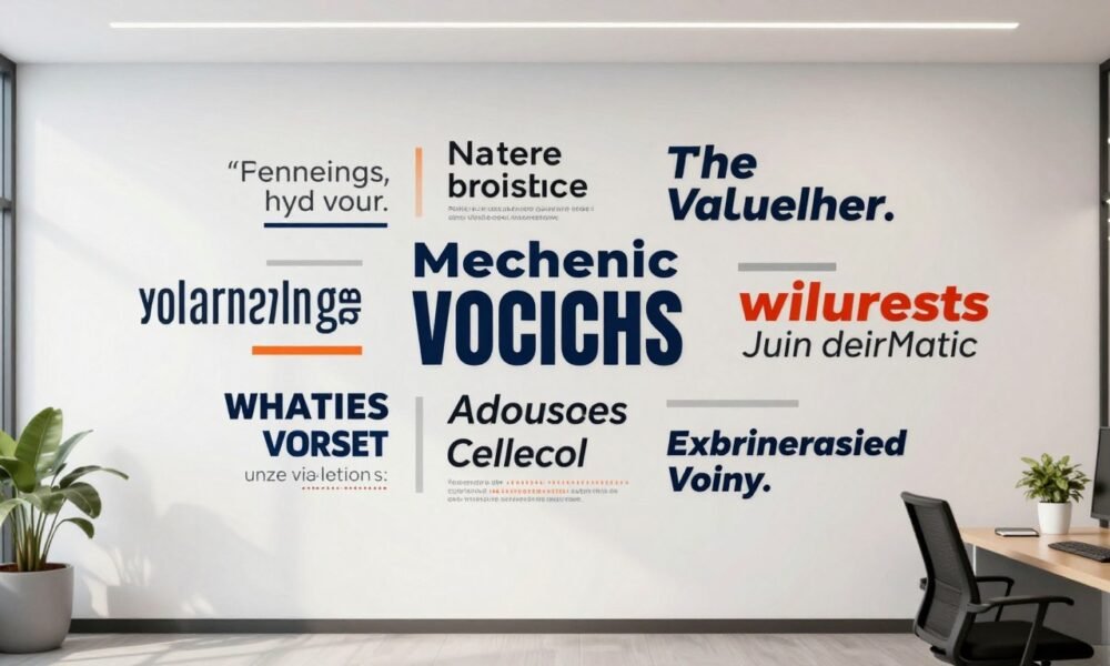 Office wall with inspirational quotes and company values artistically displayed