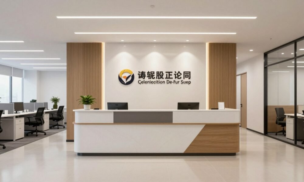 Professional office reception design with balanced elements creating perfect first impression Professional office reception design with balanced elements creating perfect first impression