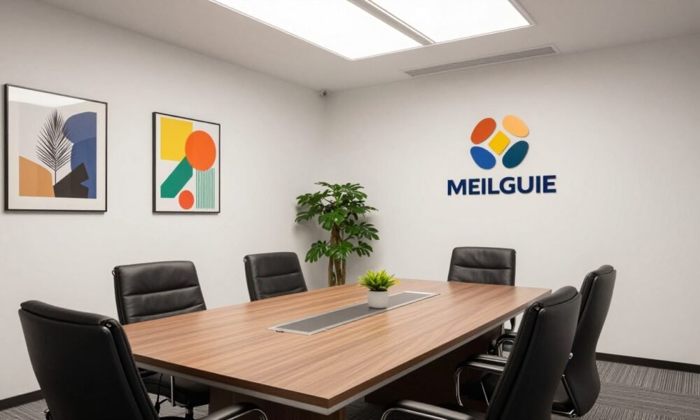 Stylish conference room with branded elements and thoughtful design details Stylish conference room with branded elements and thoughtful design details