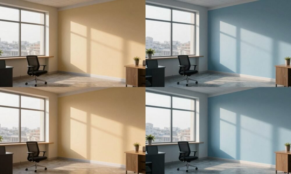 Office space showing how natural light affects the appearance of wall paint colors