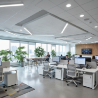 POP False Ceiling Designs-Cool white LED lighting in office POP ceiling
