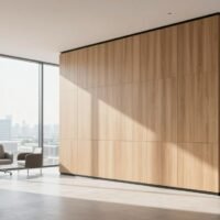 Modern office interior featuring elegant wall panels with natural lighting