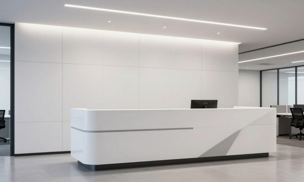Office reception area with PVC wall panels creating a professional atmosphere